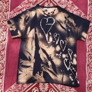Unique black and white tie-dye heart t-shirt with a grunge vibe and Hearts
